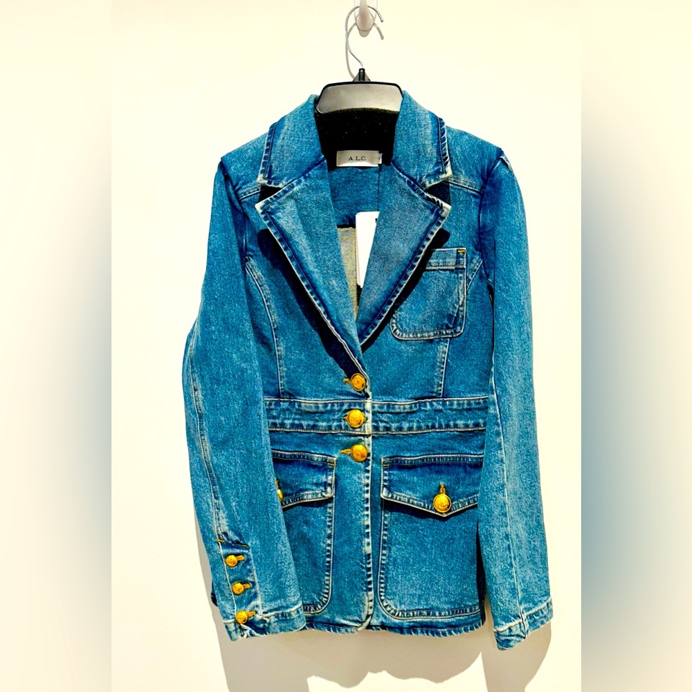 NWT A.L.C. Blue Denim Jacket with Gold Accents